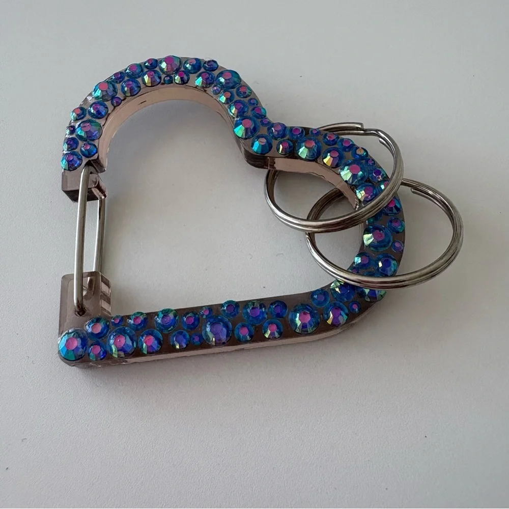Blue Rhinestone Acrylic Clear Heart Keychain